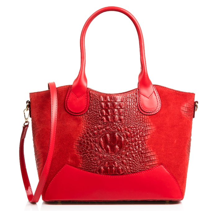 Vercurago Borsa tote Donna.Pelle autentica Camoscio Inciso Coccodrillo Ruga