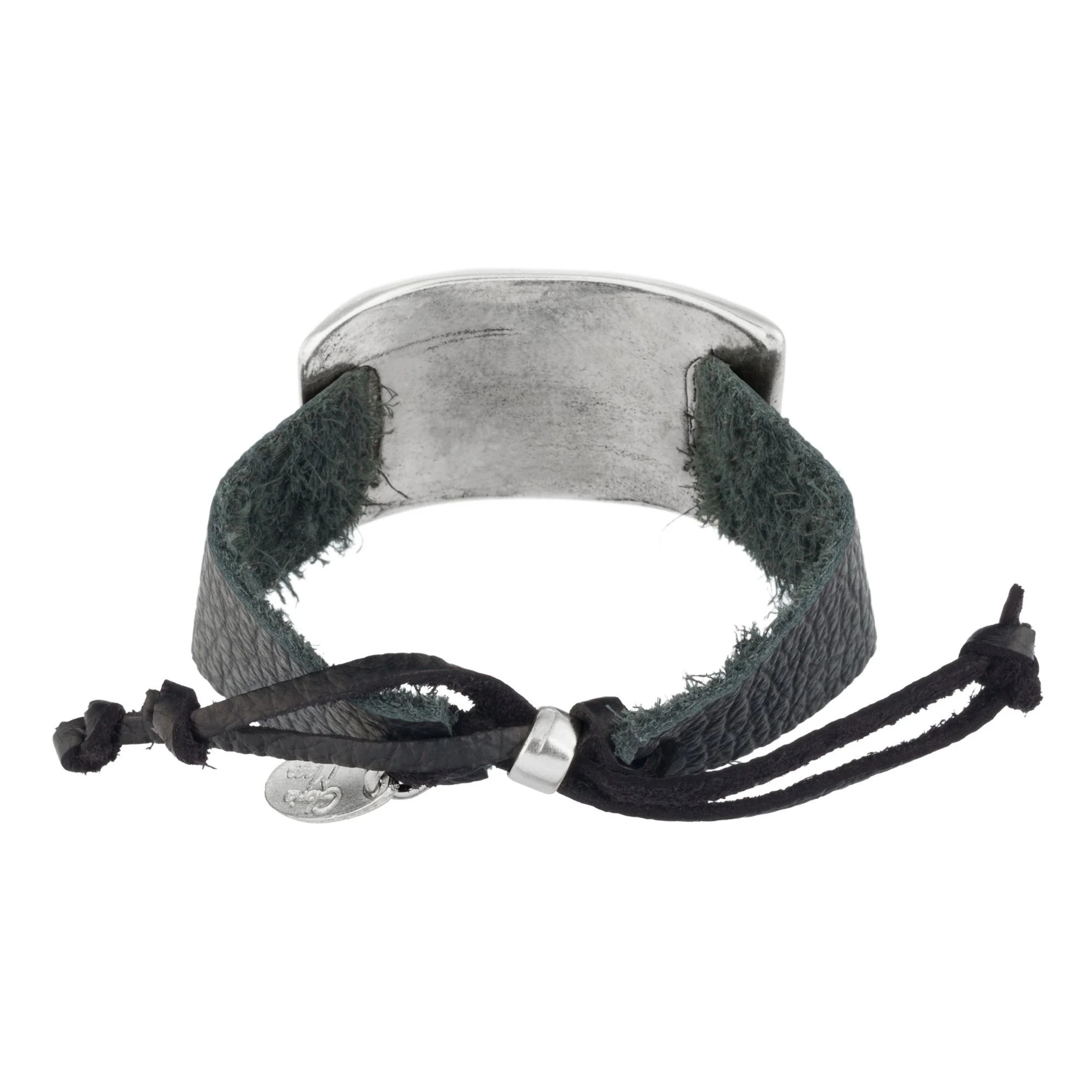 Brazalete piel y zamak plata "Pass" piel negro