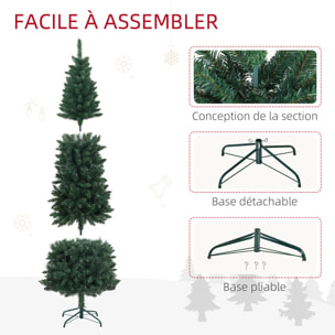 Sapin de Noël artificiel 210 cm slim avec support en acier pliable, 687 branches épines, décoration de Noël effet réaliste, vert