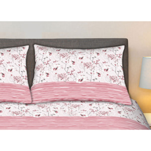 Completo Lenzuola 100% Cotone Effetto Seta Bouquet Rosa CN