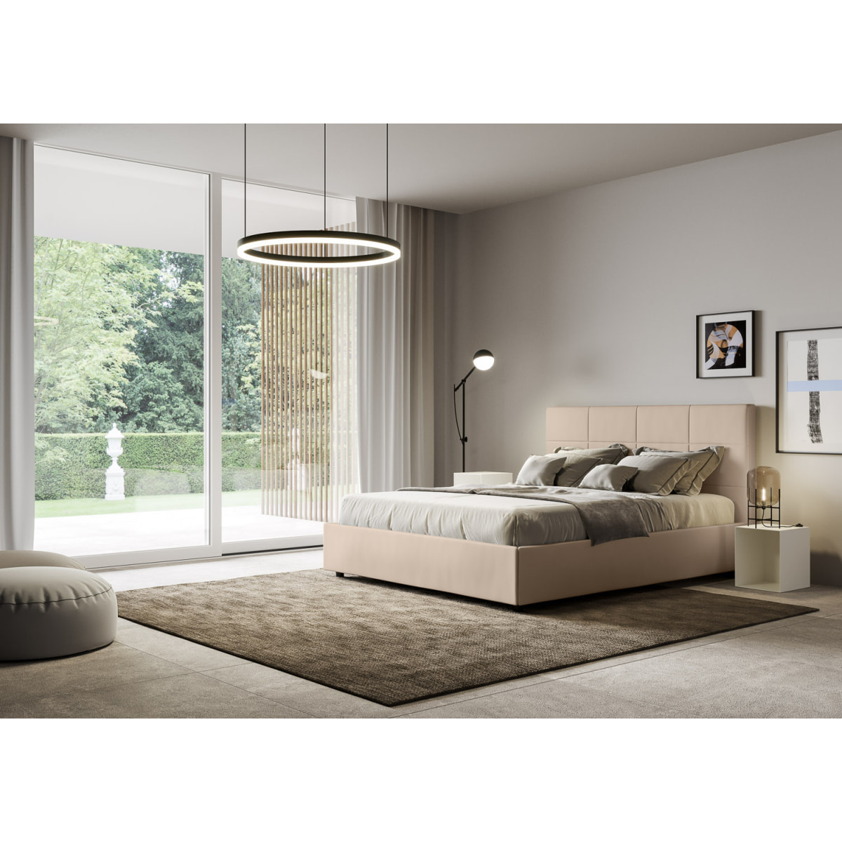 Lit rembourré sans sommier 160x200 similicuir taupe Mika