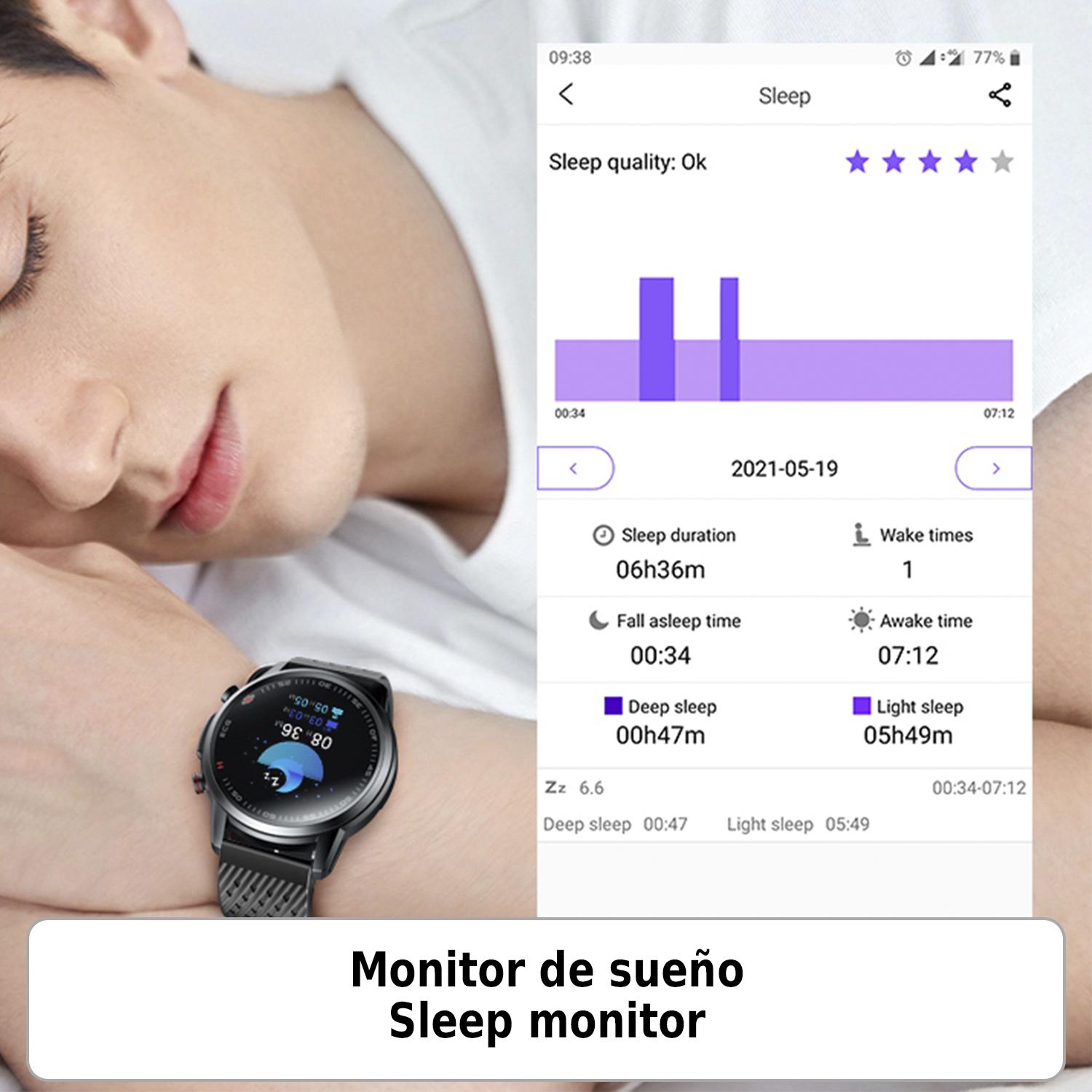 Smartwatch F800 con tratamiento laser sanguíneo, termómetro corporal, monitor cardíaco y de O2 en sangre. 5 modos deportivos.