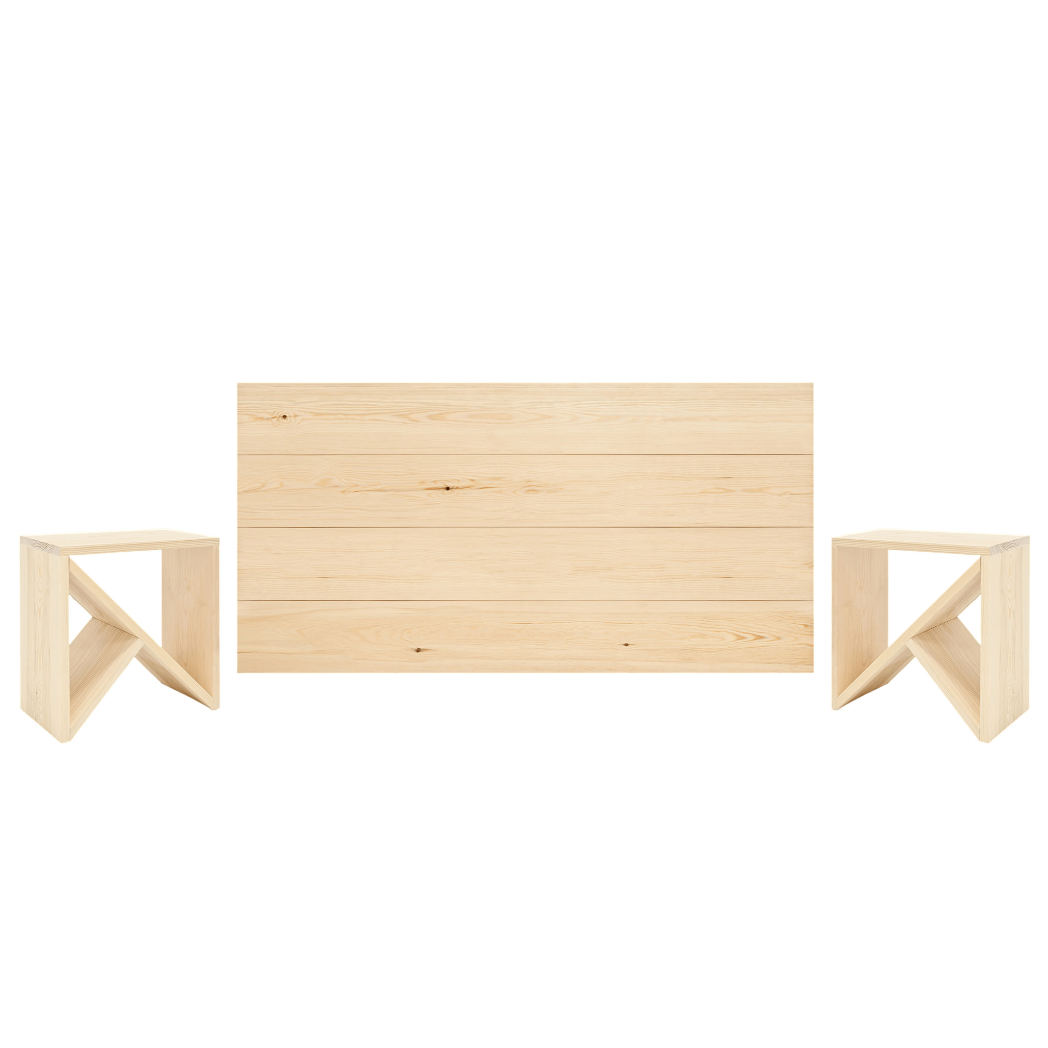 Pack de têtes de lit et de tables de chevet en bois massif ton naturel en différentes tailles