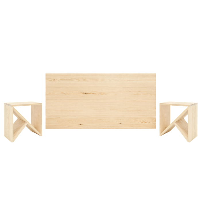 Pack de têtes de lit et de tables de chevet en bois massif ton naturel en différentes tailles