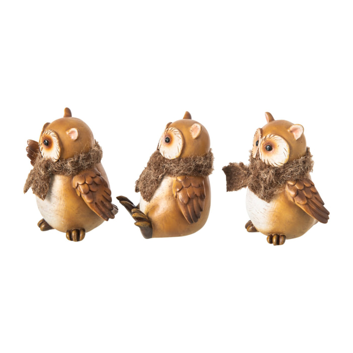 J-Line Hibou foulard - polyrésine - beige/marron - small - assortiment de 3