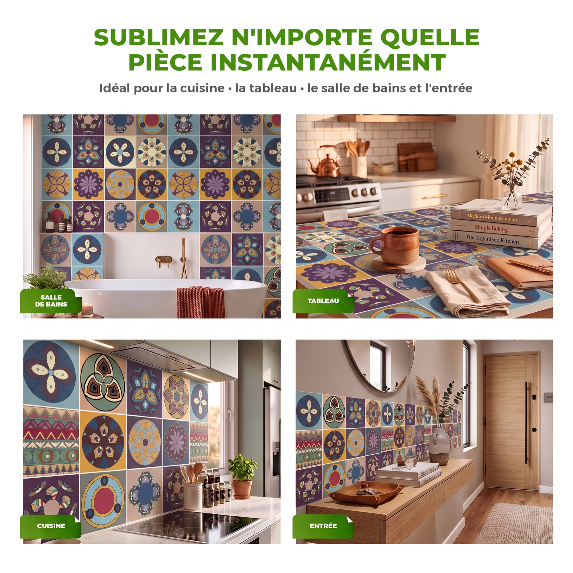 Stickers muraux - Sticker Mural Carrelage adhésif Cuisine Salle de Bain - 12 STICKERS CARRELAGES AZULEJOS CARMELO