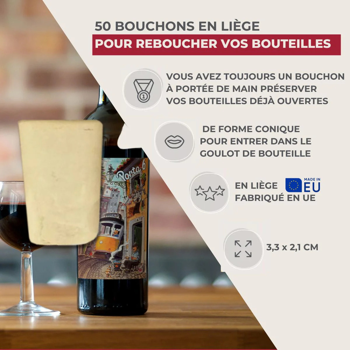 Lot de 50 bouchons de liège coniques Fackelmann Bar Concept