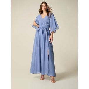 Oltre - Vestito lungo in georgette con spacco - Azzurro