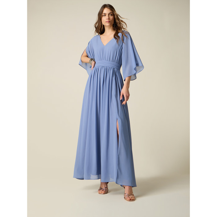 Oltre - Vestito lungo in georgette con spacco - Azzurro