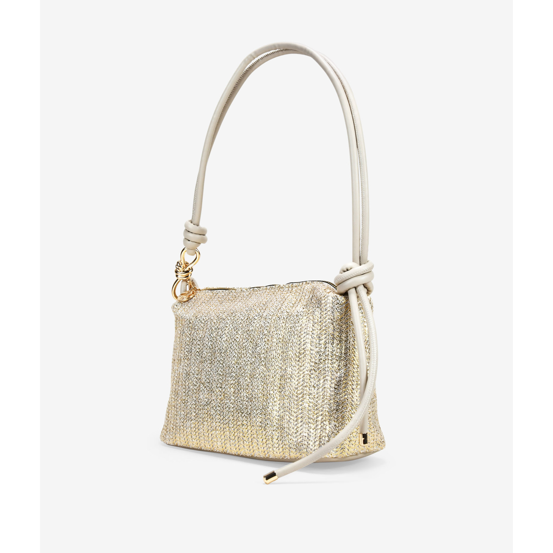 Bolso de hombro beige metalizado en rafia
