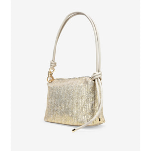 Bolso de hombro beige metalizado en rafia