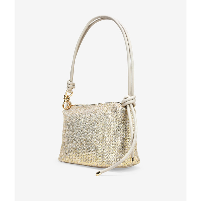 Bolso de hombro beige metalizado en rafia