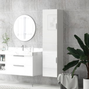 Columna de Baño de Pared Armario de Baño Estrecho con Estantes Ajustables y 2 Puertas Mueble de Baño Moderno para Espacio Pequeño 40x30x160 cm Blanco Brillo