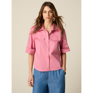 Oltre - Camisa de popelín con bolsillos - Rosa