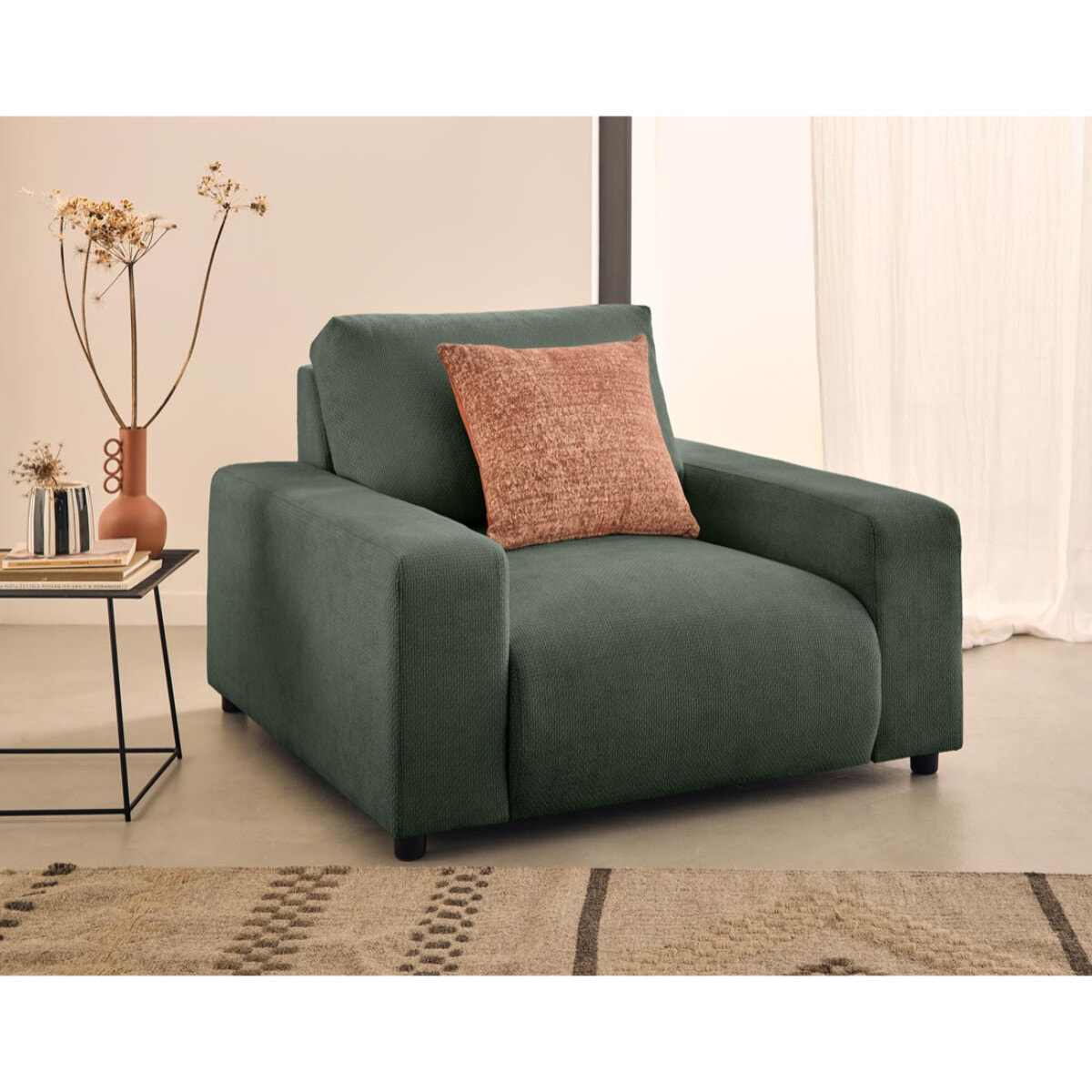 Pivoine - fauteuil en velours texturé - Vert