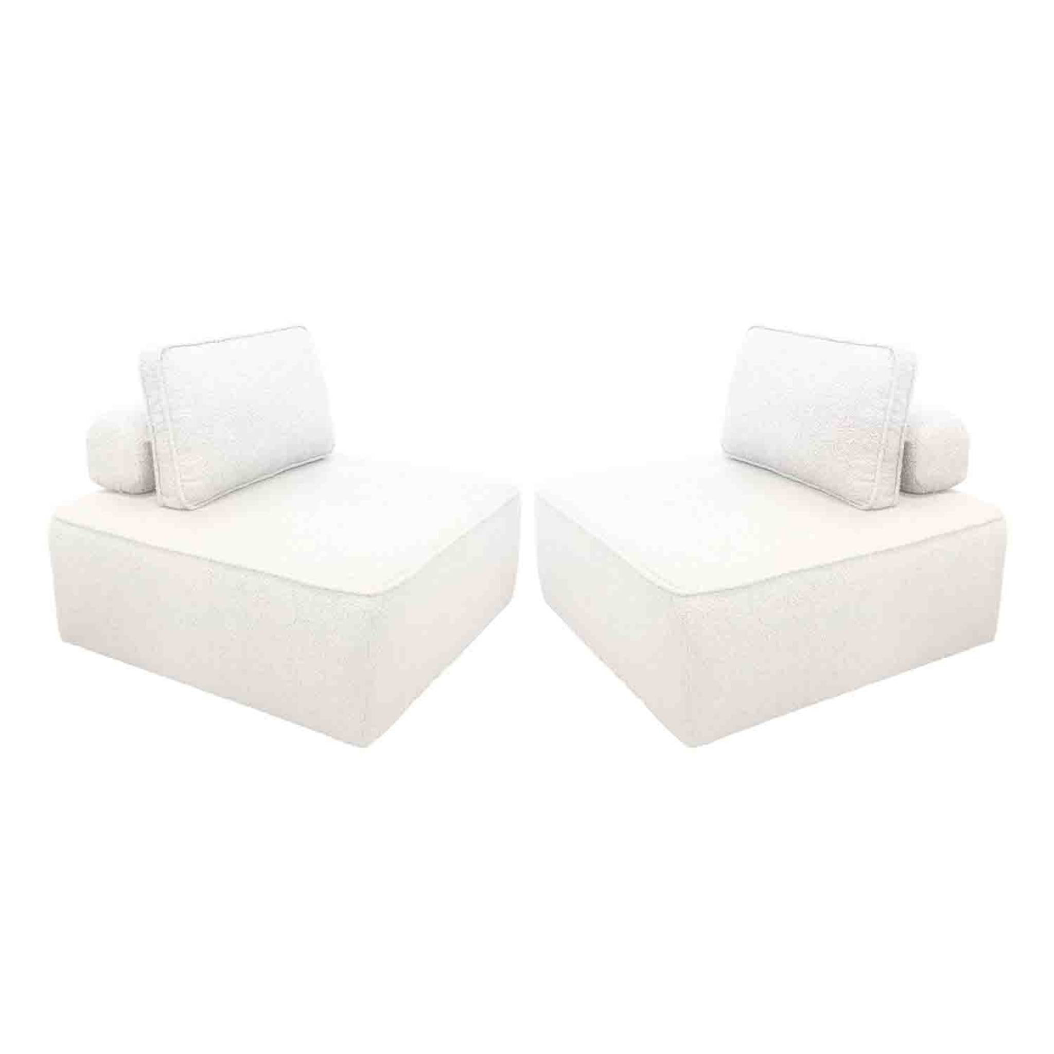 Lot de 2 chauffeuses pour canapé modulable tissu bouclette crème 1 place Bao. L 90 x P 90 x H 74cm