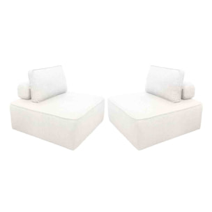Lot de 2 chauffeuses pour canapé modulable tissu bouclette crème 1 place Bao. L 90 x P 90 x H 74cm