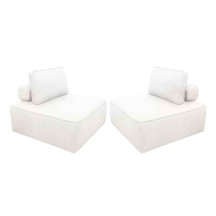 Lot de 2 chauffeuses pour canapé modulable tissu bouclette crème 1 place Bao. L 90 x P 90 x H 74cm