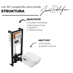 Pack WC suspendu sans bride Struktura+ bâti-support + plaque Blanc brillant