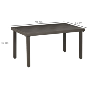 Table basse rectangulaire de jardin plateau à lattes pieds réglables dim. 91L x 51l x 46H cm acier marron