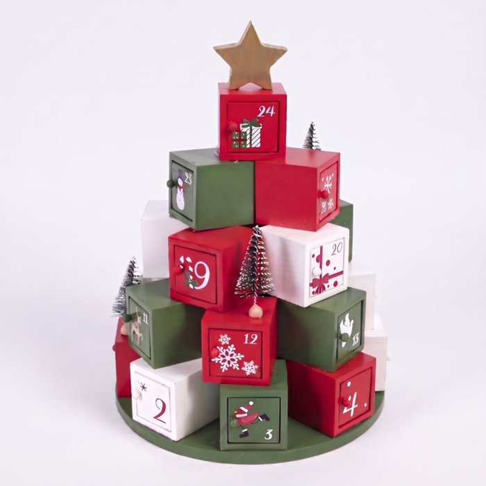 Calendario dell’Avvento a forma di albero con cassetti numerati - Multicolore