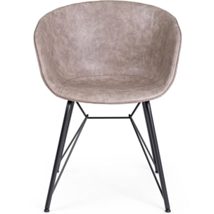 Set di poltroncine WARHOL in similpelle beige e gambe in acciaio nero, con braccioli