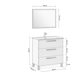 Mueble de baño de 3 cajones en blanco brillo con espejo 80 cm Feel Blanco Brillo