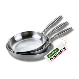 3 poêles 20 26 et 28 cm inox 18/10 Triply Fackelmann Vita3