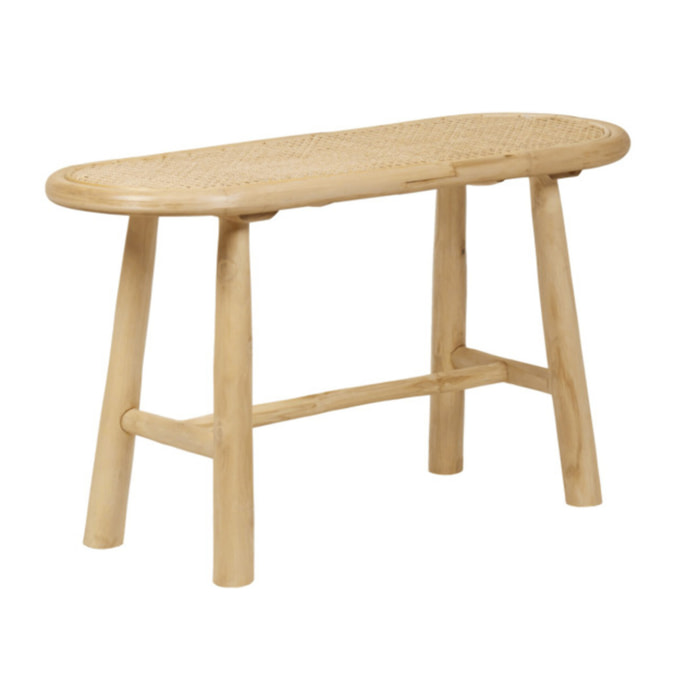 Banc bout de lit 80 cm en rotin et bois de teck exotique - LESLIE