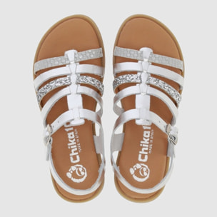 Sandalias de Piel - Plata - Tacón: Bajo