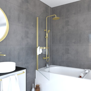Pare baignoire Pivotant avec Porte-Serviette 85x150cm - Or Doré Brossé - Verre 6mm - TSHAPE GOLDY