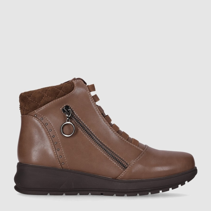 Botines de Piel Sintética - Taupe - Tacón: 3 cm