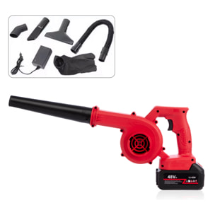 Mini soffiatore di foglie elettrico 2 in 1 con batteria. Modalità aspirazione.