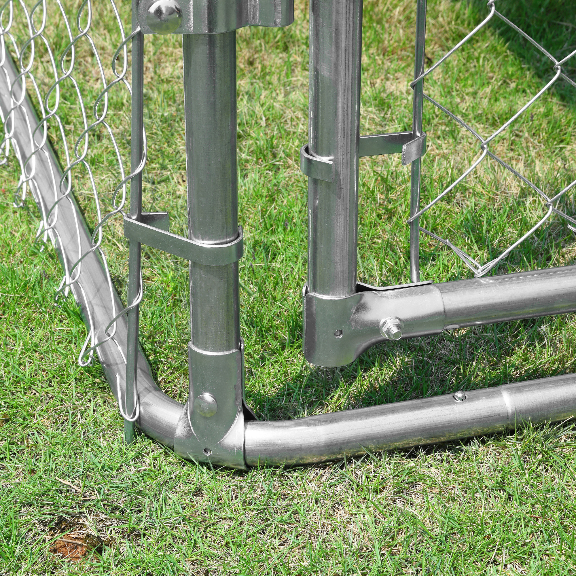 Perrera de Exterior con Toldo 230x230x175 cm Jaula para Perros Mascotas de Acero Galvanizado con Cerradura para Jardín Patio Plata