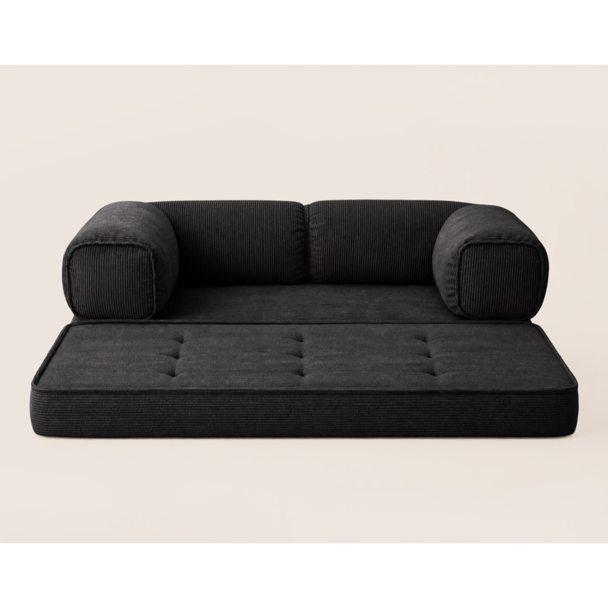 Poppy - canapé 3 places convertible en velours côtelé - Noir