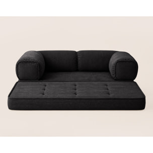 Poppy - canapé 3 places convertible en velours côtelé - Noir