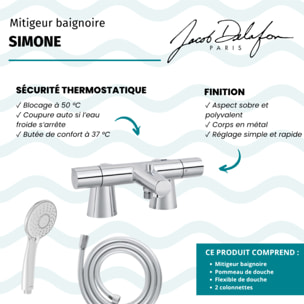Mitigeur baignoire Simone + pommeau de douche Juliette + flexible de douche lisse + colonnettes