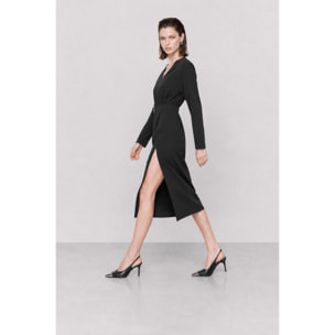Kocca - Abito da donna con scollo a V, maniche lunghe e cintura Donna
