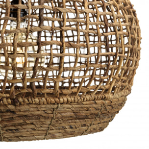 ALIDA - Suspension 'boule' 60x60cm en abaca couleur naturelle et teck