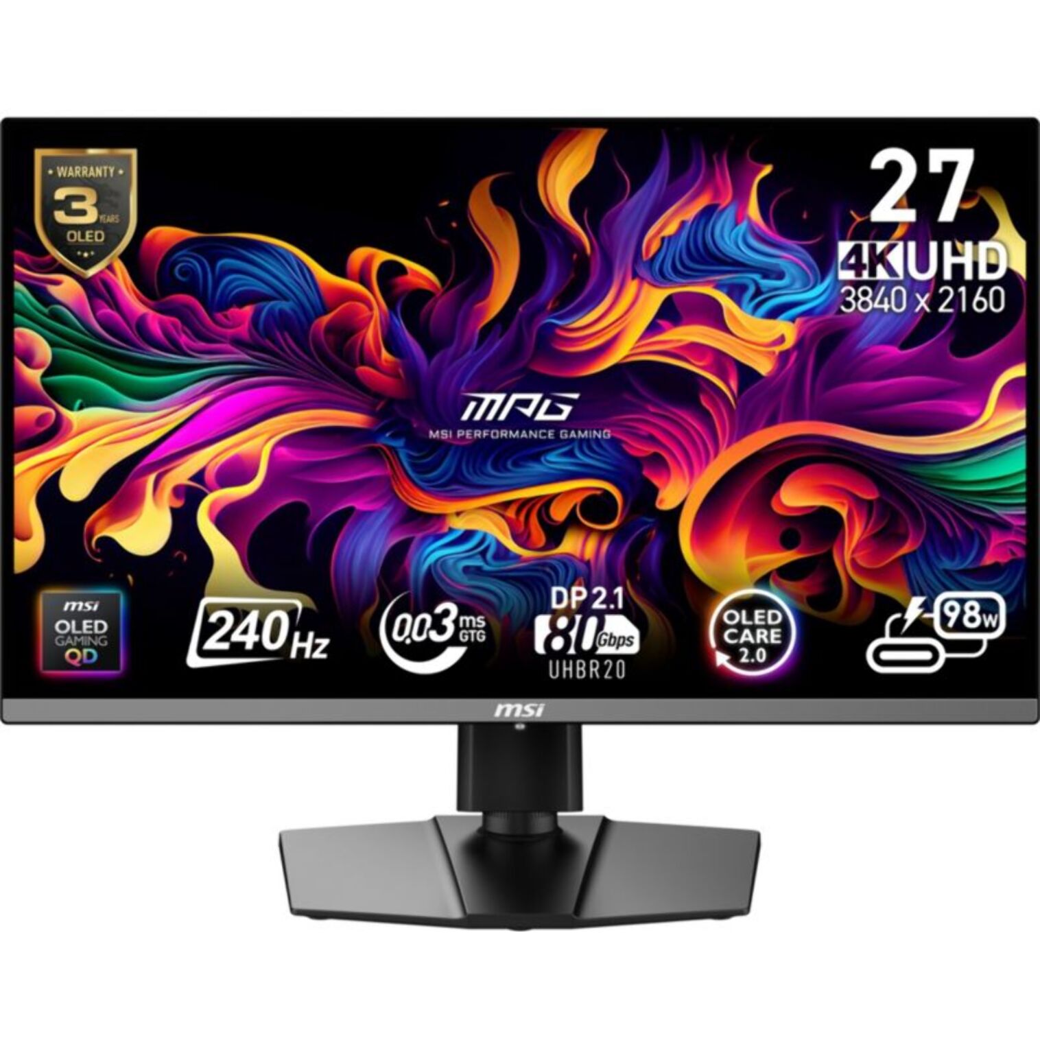 Ecran PC Gamer MSI MPG 272URX 27" 4K 240Hz QD-OLED HDR True Black 400 HDMI 2.1 USB-C 90W Adaptive-Sync