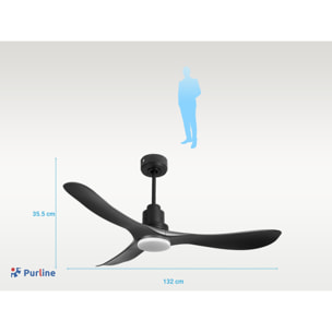 Ventilador de techo Reversible Termostato Dimable Wifi Motor DC Techos Inclinados Mando a Distancia Luz tres tonos Hypersilence Memoria TiomanD132C04LED64622 PURLINE