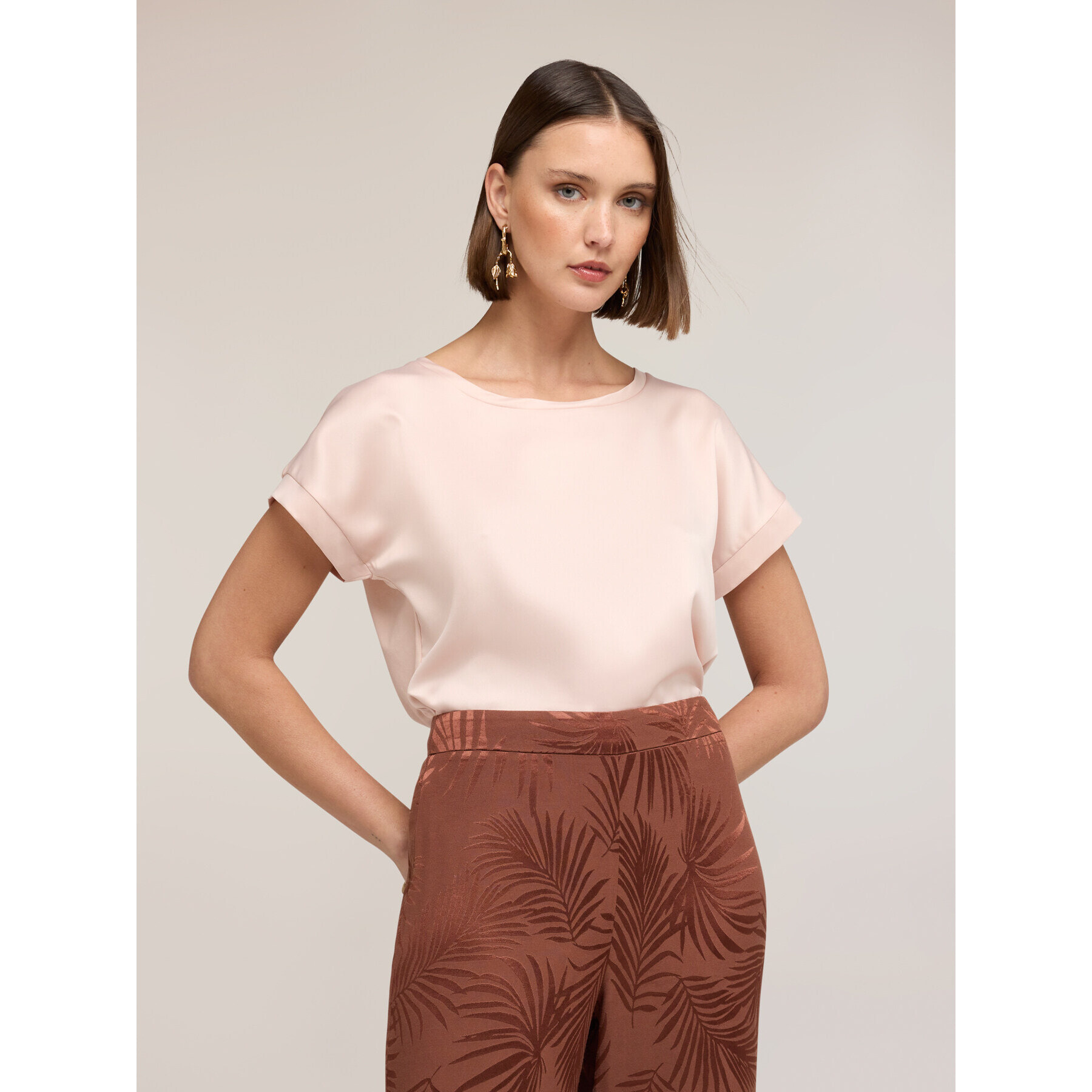 Motivi - T-shirt bimaterica misto cotone - Rosa cipria