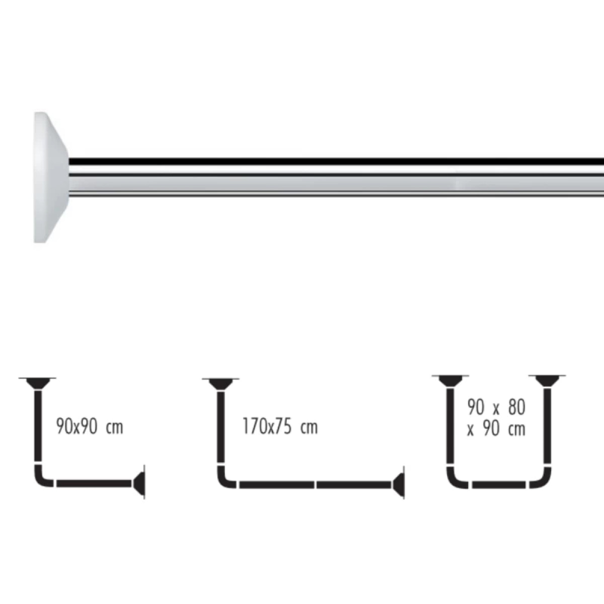 Barre tringle pour rideau de douche d'angle modulable à  fixer en Alu MAGIC UNIVERSAL Finition Brillante Spirella