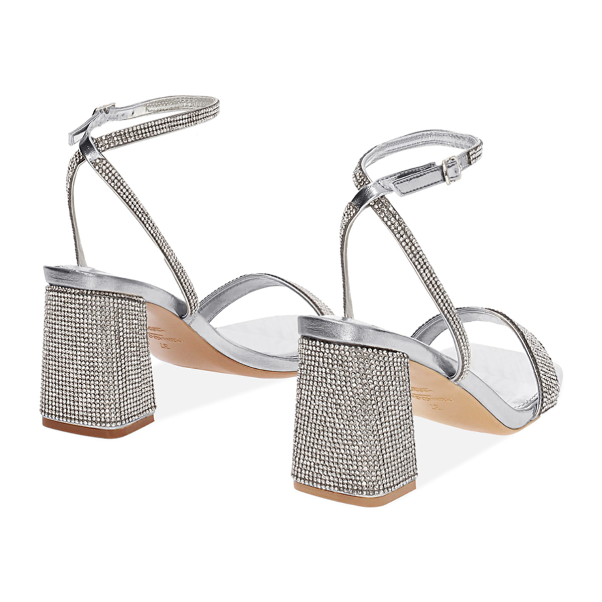 Sandalo donna argento luminoso, tacco gioiello 7,5 cm