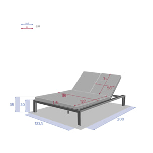 Lit de piscine double "Evasion" anthracite & graphite 2 places en aluminium traité époxy