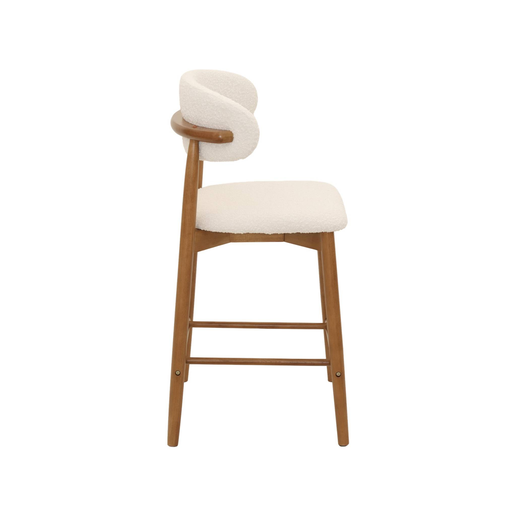 Tabouret de bar bois d'hévéa et tissu bouclette (lot de 2)  PAOLA