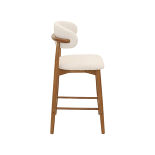 Tabouret de bar bois d'hévéa et tissu bouclette (lot de 2)  PAOLA