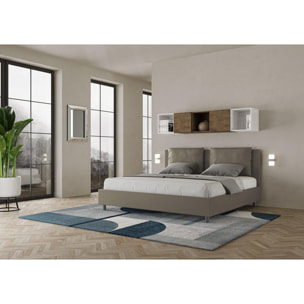 Lit king size sans sommier rembourré 200x200 similicuir cappuccino Antea