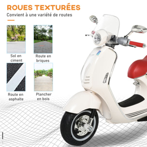 Scooter moto électrique enfant Vespa 6V 30W 2 roulettes auxiliaires effets sonores lumineux crème