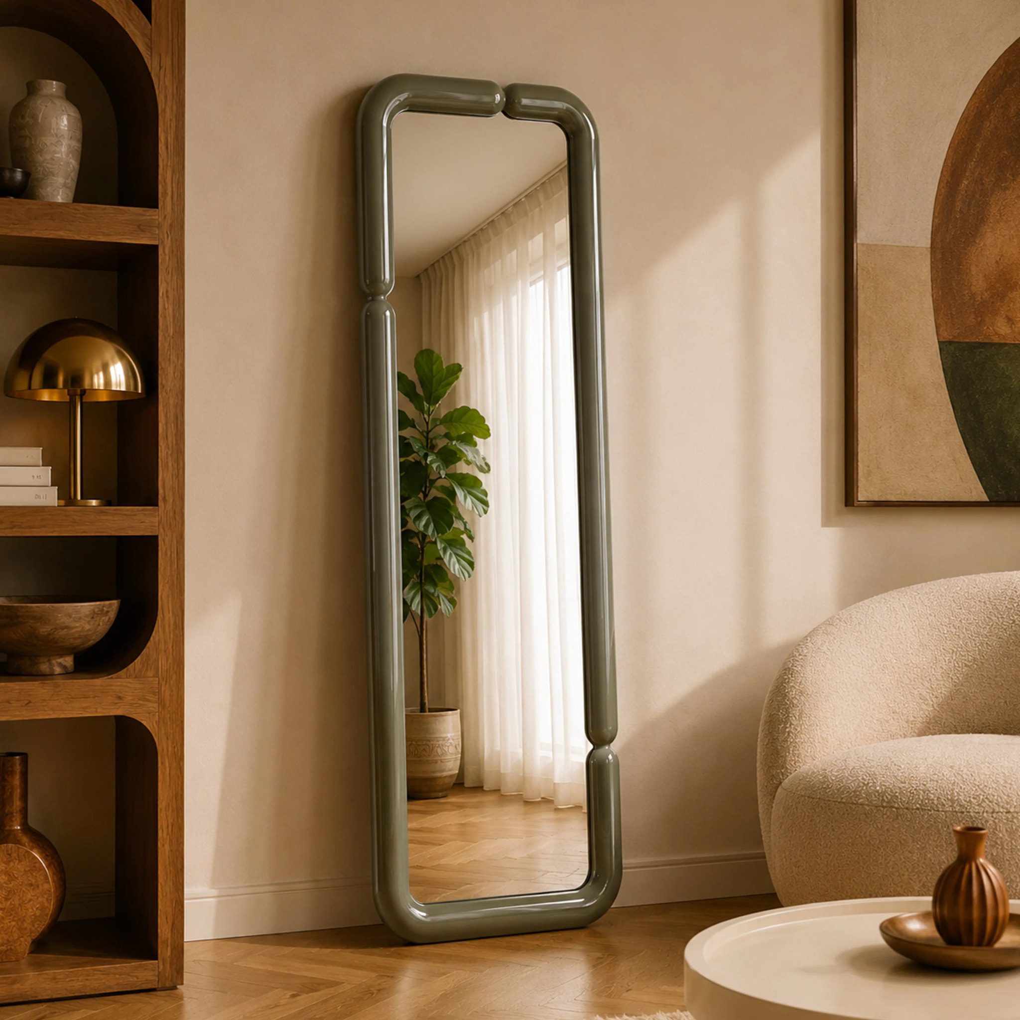 Miroir rectangulaire laqué vert kaki 160 x 60 cm - Silk